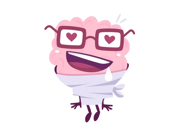 Vector Creative Illustration Crazy Pink Human Brain Character Glasses Heart — стоковий вектор