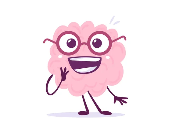 Vector Creative Illustration Surprised Pink Human Brain Character Glasses Smile — стоковий вектор