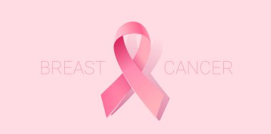 Pembe Göğüs Kanseri Gerçekçi Kurdelesinin Pembe Renk Arkaplanındaki Döngü ve Metin Gösterimi. Göğüs kanseri farkındalığının sembolü. Poster Tasarımı, Farkındalık Ay Kampanyası Afişi, Yazdırma