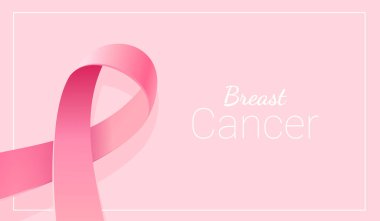 Pembe Göğüs Kanseri Kurdeleli Vektör Şablonu Beyaz Çerçeve ve Pembe Renk Arkaplanı Üzerine Metin. Meme Kanseri Farkındalığı Sembolü. Poster Tasarımı, Farkındalık Ay Kampanyası Afişi, Yazdırma