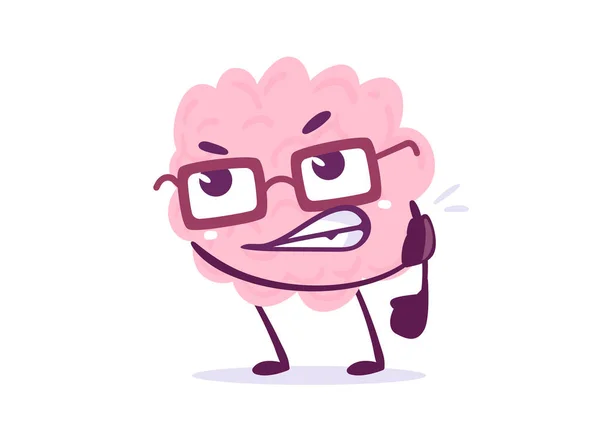 Vector Creative Illustration Pink Human Brain Character Angry White Background — стоковий вектор