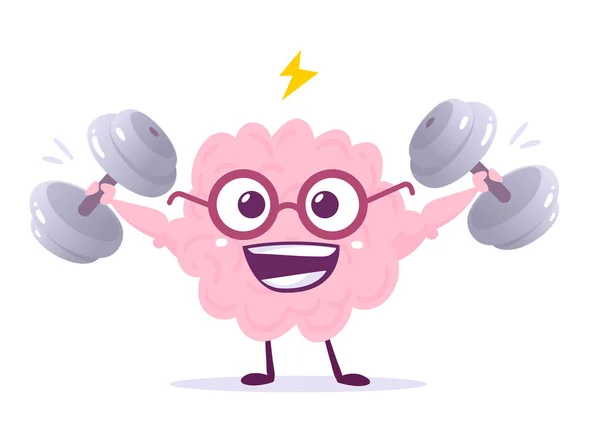 Векторная Творческая Иллюстрация Сильного Розового Характера Человеческого Мозга Очках Белом — стоковый вектор