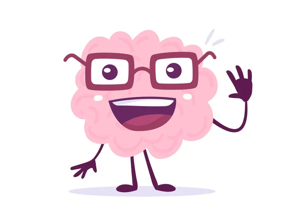 Illustrazione Creativa Vettoriale Happy Pink Human Brain Character Glasses Smile — Vettoriale Stock