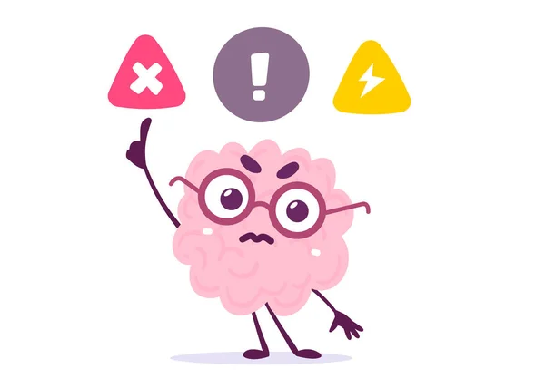 Vector Creative Illustration Pink Human Brain Character Glasses Finger Point — Stock Vector