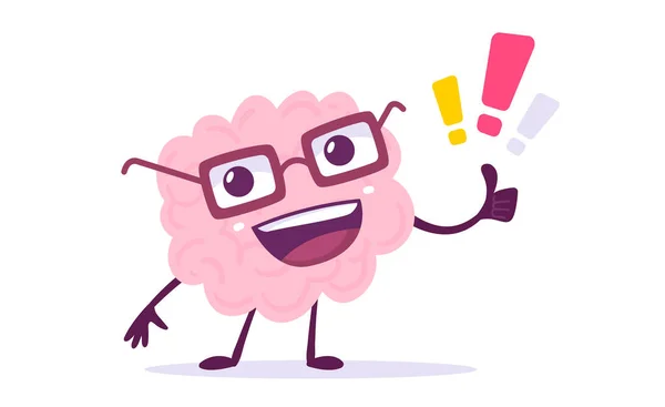 Vector Creative Illustration Happy Pink Human Brain Character Gesture Thumb — стоковий вектор