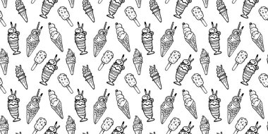 Beyaz Arkaplanda Tatlı Dondurmanın Yatay Şekillendirmesi, Kağıt Yazdırma, Menü, Banner İçin Dondurmalı Siyah Çizgili Şekilsiz Şekil Tasarımı