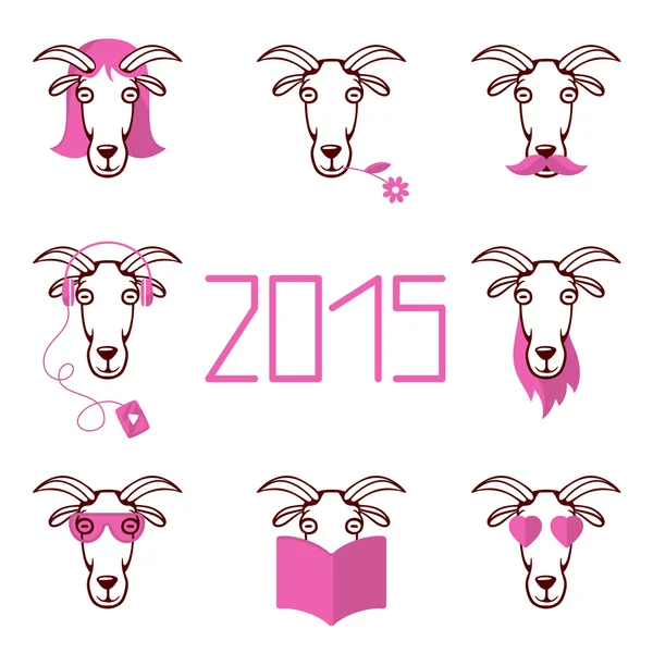 Ano Novo definir cabeças de cabra — Vetor de Stock