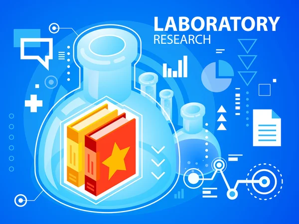 Lichte afbeelding laboratoriumonderzoek en boeken — Stockvector