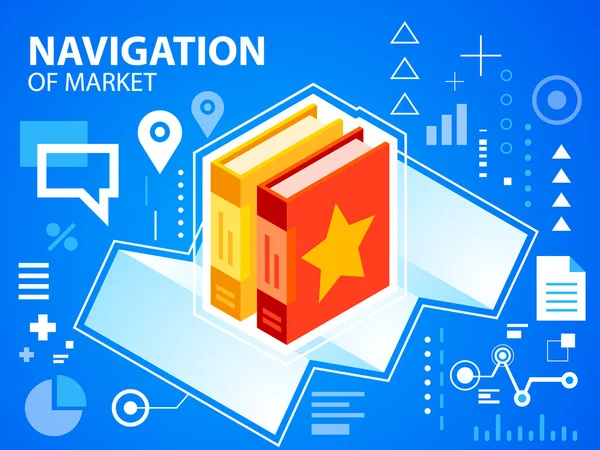 Jasná ukázka navigace mapy a knihy — Stockový vektor
