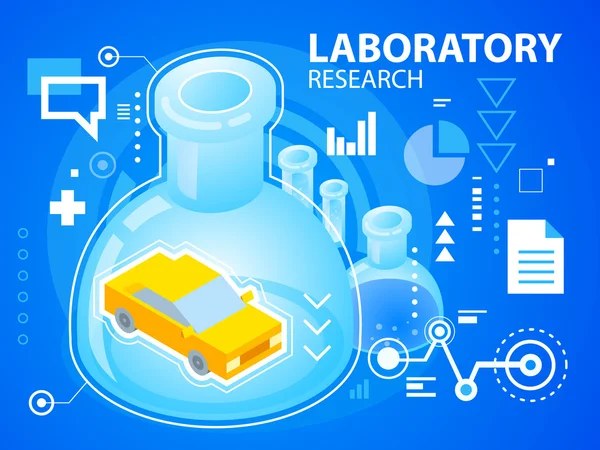 Bright illustration laboratory research and car — Stock Vector