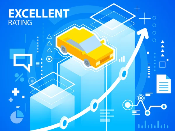 Illustrazione luminosa rating eccellente e auto — Vettoriale Stock