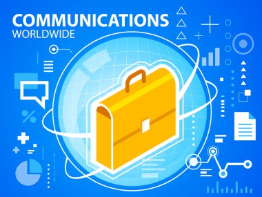 parlak illüstrasyon gezegen ve iş bavulu