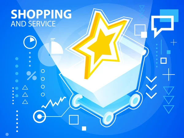 Estrela de ilustração brilhante e carrinho de compras —  Vetores de Stock