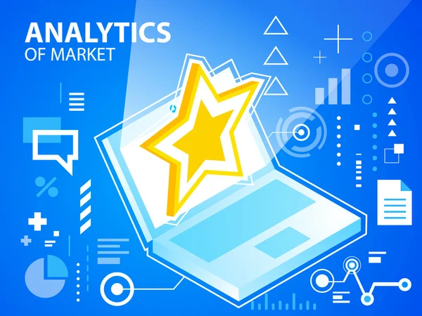 Illustration lumineuse ordinateur portable et étoile — Image vectorielle