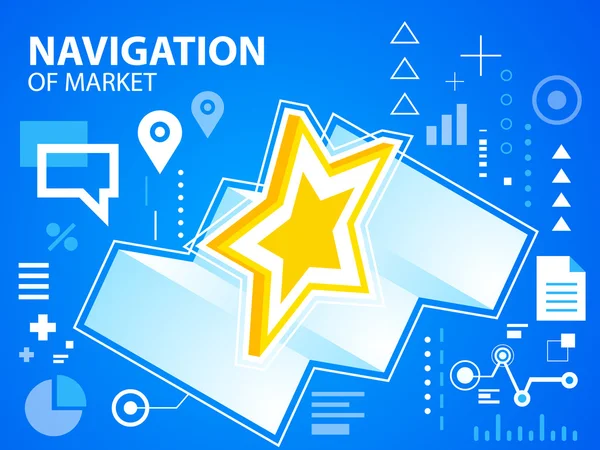 Mapa de navegação ilustração brilhante e estrela — Vetor de Stock