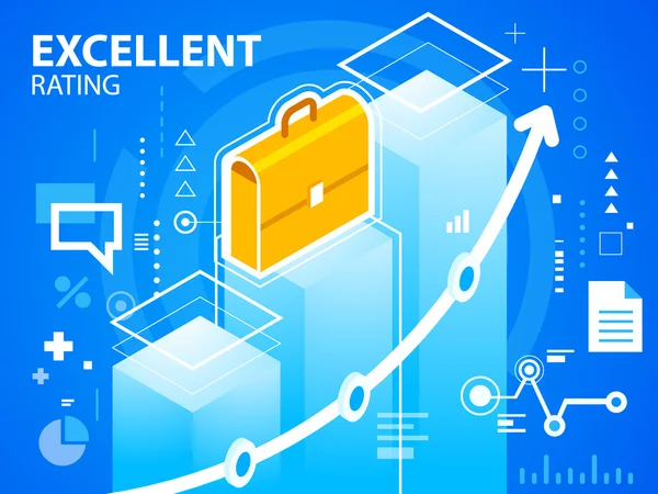 Illustrazione luminosa valutazione eccellente e valigia da lavoro — Vettoriale Stock