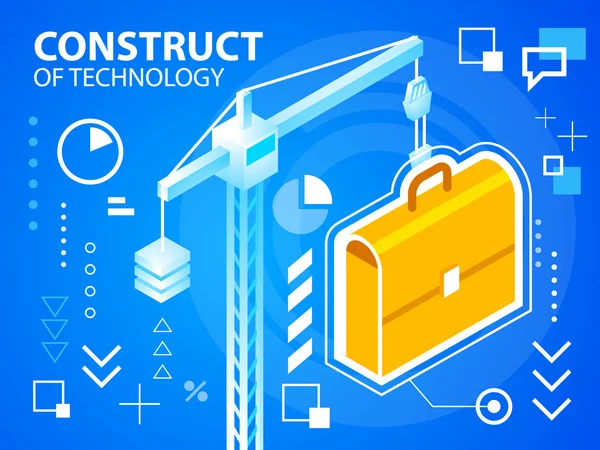 Bright illustration construct crane and work suitcase — Stock Vector