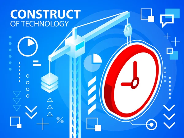 Lichte afbeelding construeren kraan en klok — Stockvector