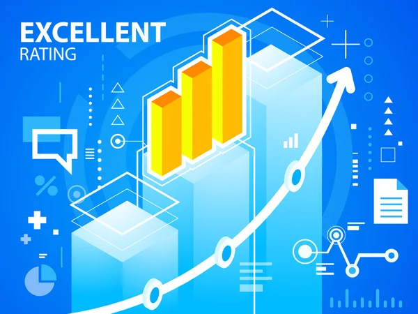 Ilustração brilhante excelente classificação e gráfico de barras em blu — Vetor de Stock