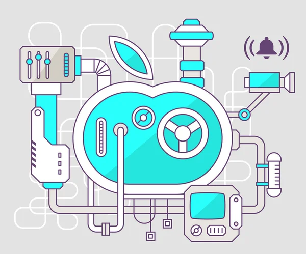 Industriella illustration av mekanismen för apple — Stock vektor