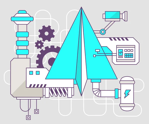 Industrial illustration of the mechanism of building of town — Stock Vector