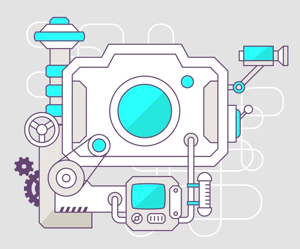 Industriella illustration av mekanismen för fotokamera. — Stock vektor