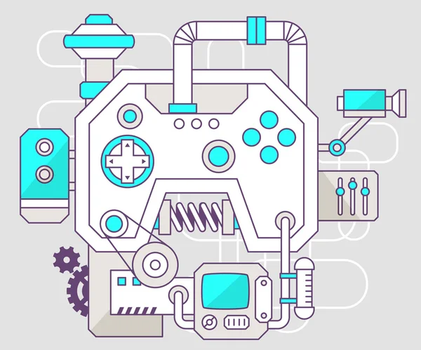 Industrial illustration of the mechanism of joystick — Stock Vector