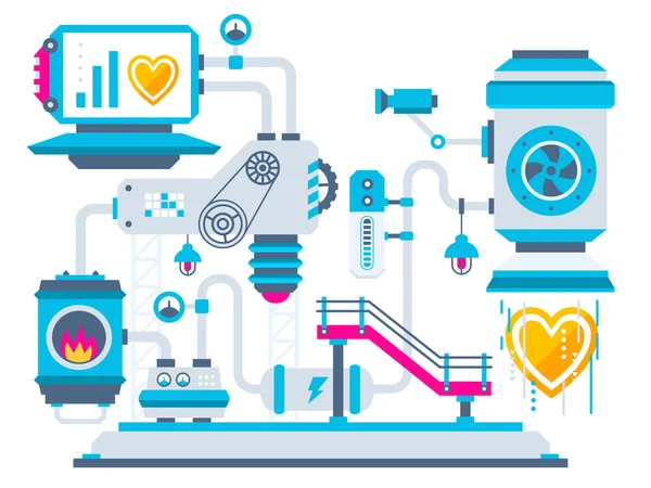 Factory for processing hearts. — Stock Vector