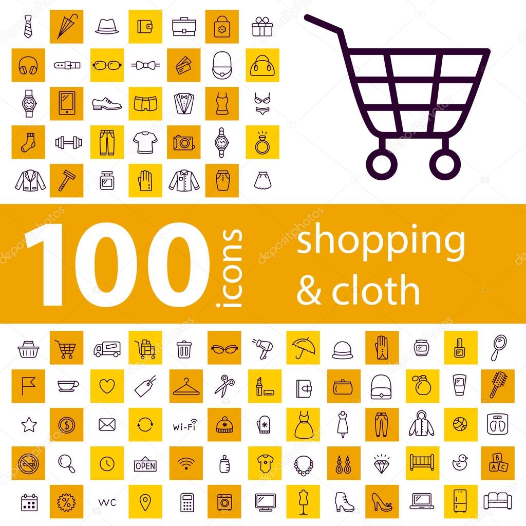Set of 100 icons of shopping on line