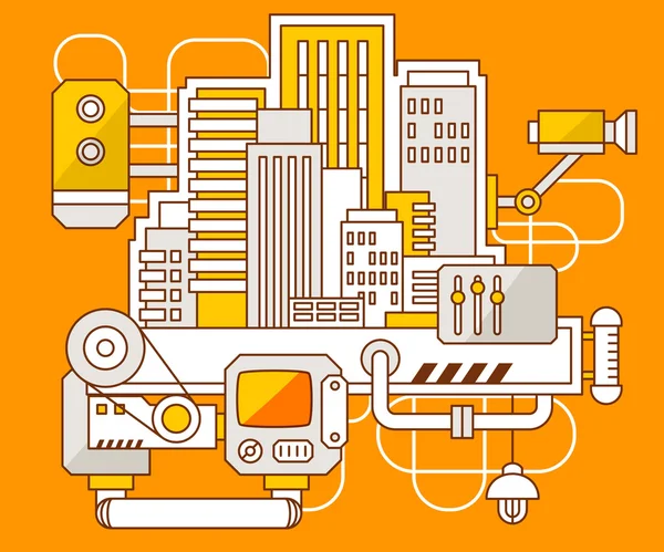 Mecanismo de construcción de la ciudad — Vector de stock