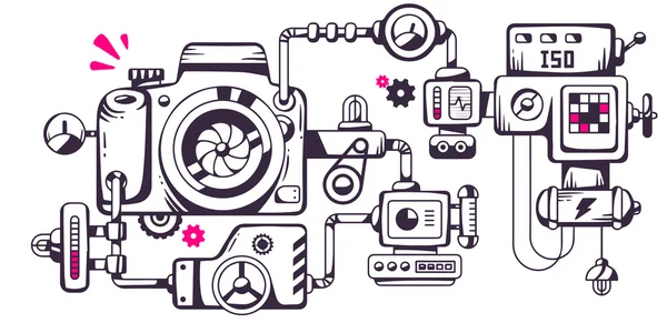 Mechanism of photo camera. — Stock Vector