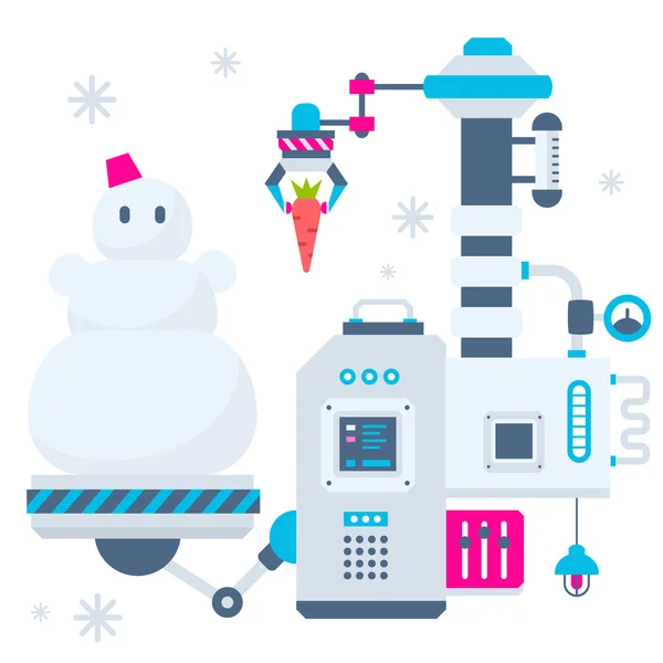 Vector Kerstmis illustratie van de machines die een snowma maken — Stockvector