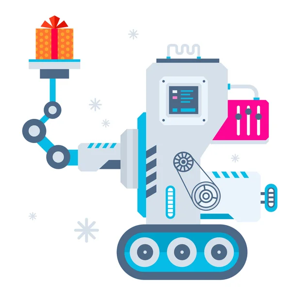 Vector illustration of the machine holds Christmas present. — Stock Vector