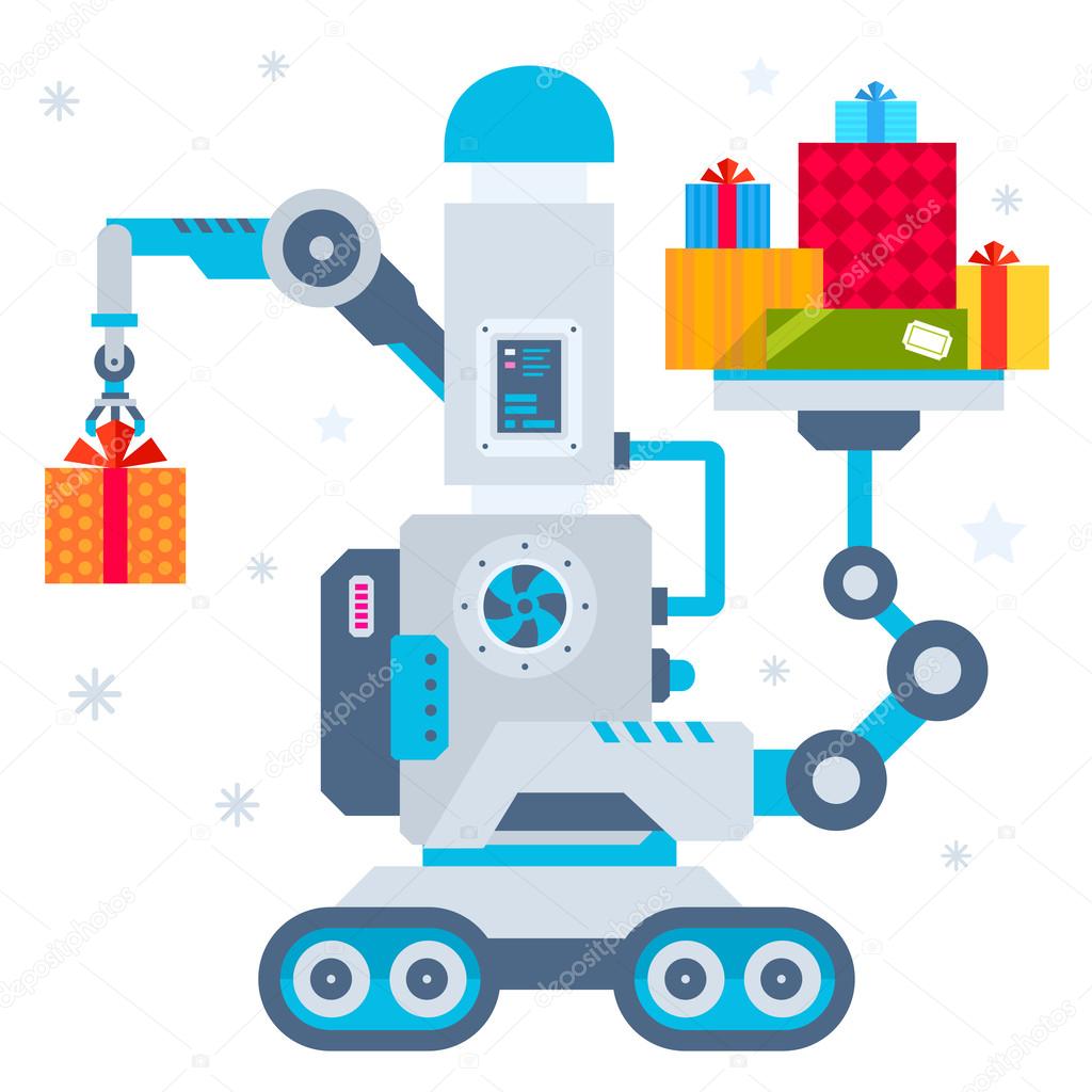 Vector illustration of the machine that puts one present and hol