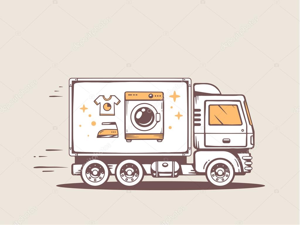Vector illustration of truck free and fast delivering washing ma
