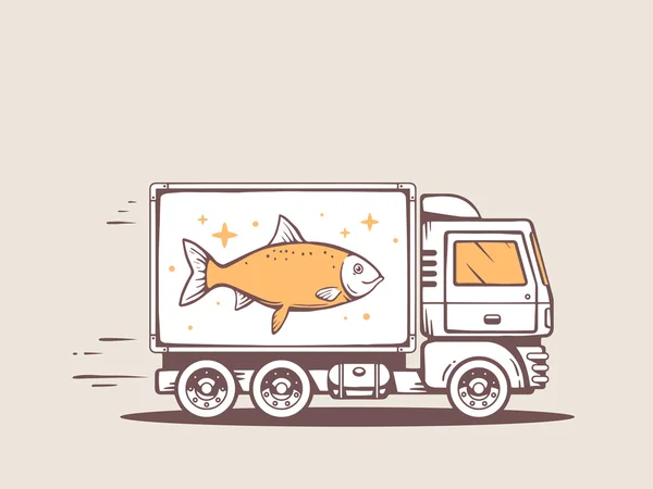 Camion gratuit și rapid care livrează pește — Vector de stoc