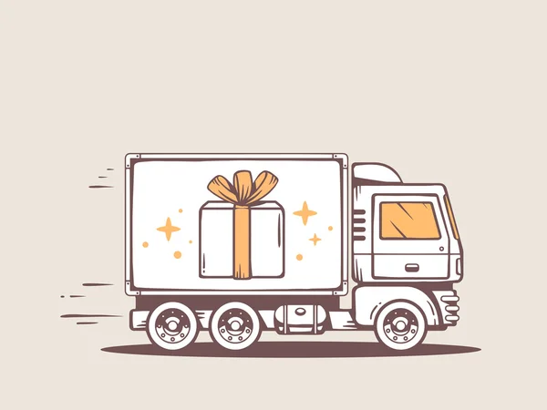 Truck free and fast delivering gift box — Stock Vector