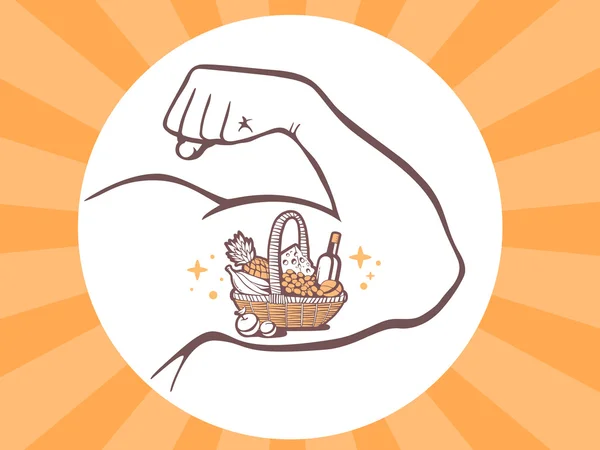 Icono de cesta con comida — Vector de stock