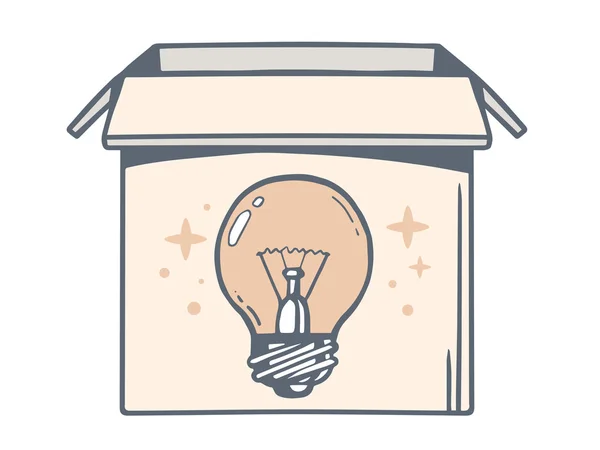 Open box with light bulb — Stock Vector
