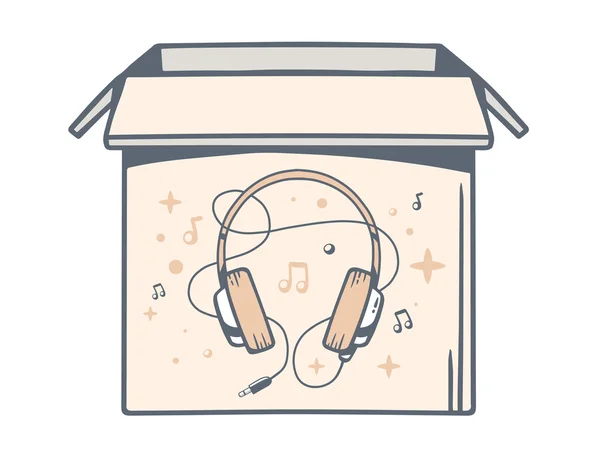 Caja abierta con icono de auriculares — Vector de stock