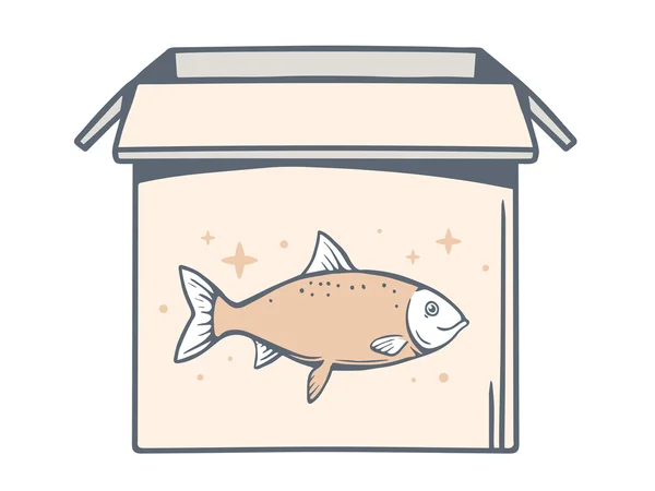 小鱼的图标打开包装盒 — 图库矢量图片