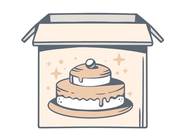 Caja abierta con pastel — Vector de stock