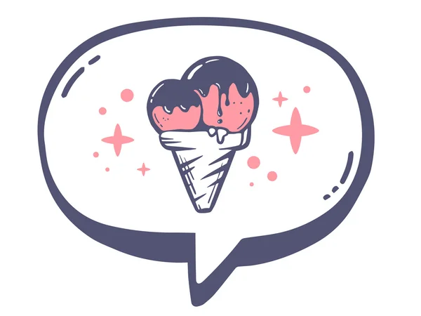 Speech bubble dengan es krim pink - Stok Vektor