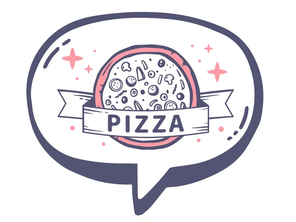 Burbuja del habla con pizza — Vector de stock