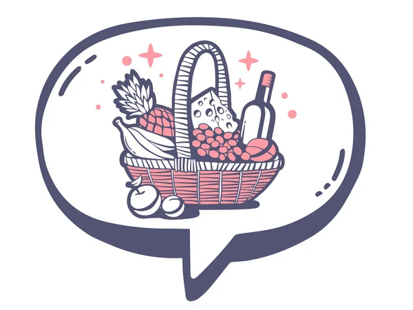 Speech bubble with basket of food — Stock Vector