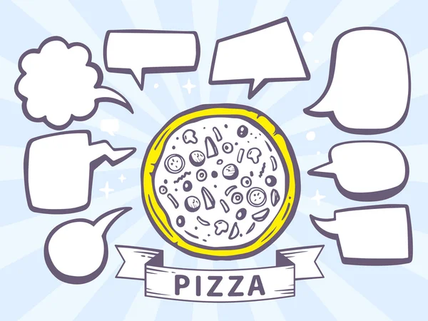 Pizza con burbujas del habla — Vector de stock