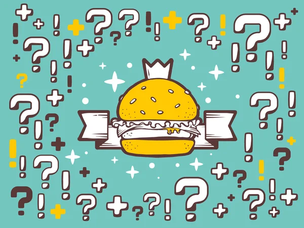Hamburger met kroon op groene patroon achtergrond — Stockvector