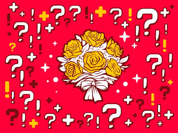 Ramo de flores sobre fondo de patrón rojo — Vector de stock