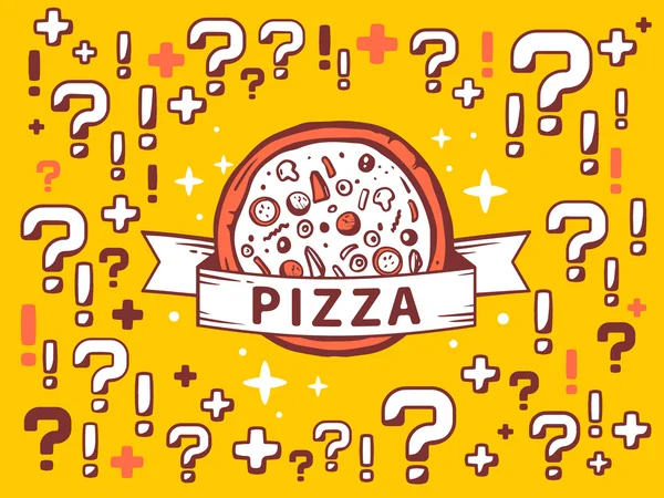 Pizza sobre fondo patrón amarillo — Vector de stock