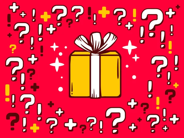 Caja de regalo sobre fondo patrón rojo — Vector de stock